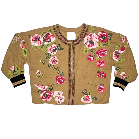 Anthropologie Floral Embroidered Needlepoint Jacket Size XL - Picture 6 of 14
